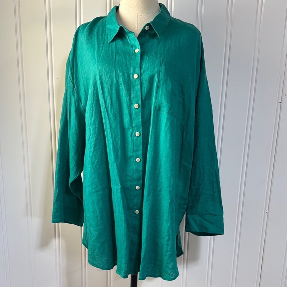Oversized Green Button-Up Shirt - Women's Top
